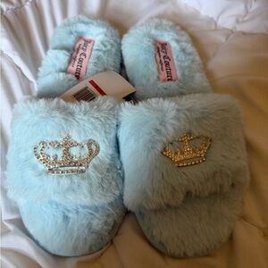 Juicy Couture  Light Blue Plush Crown Slippers